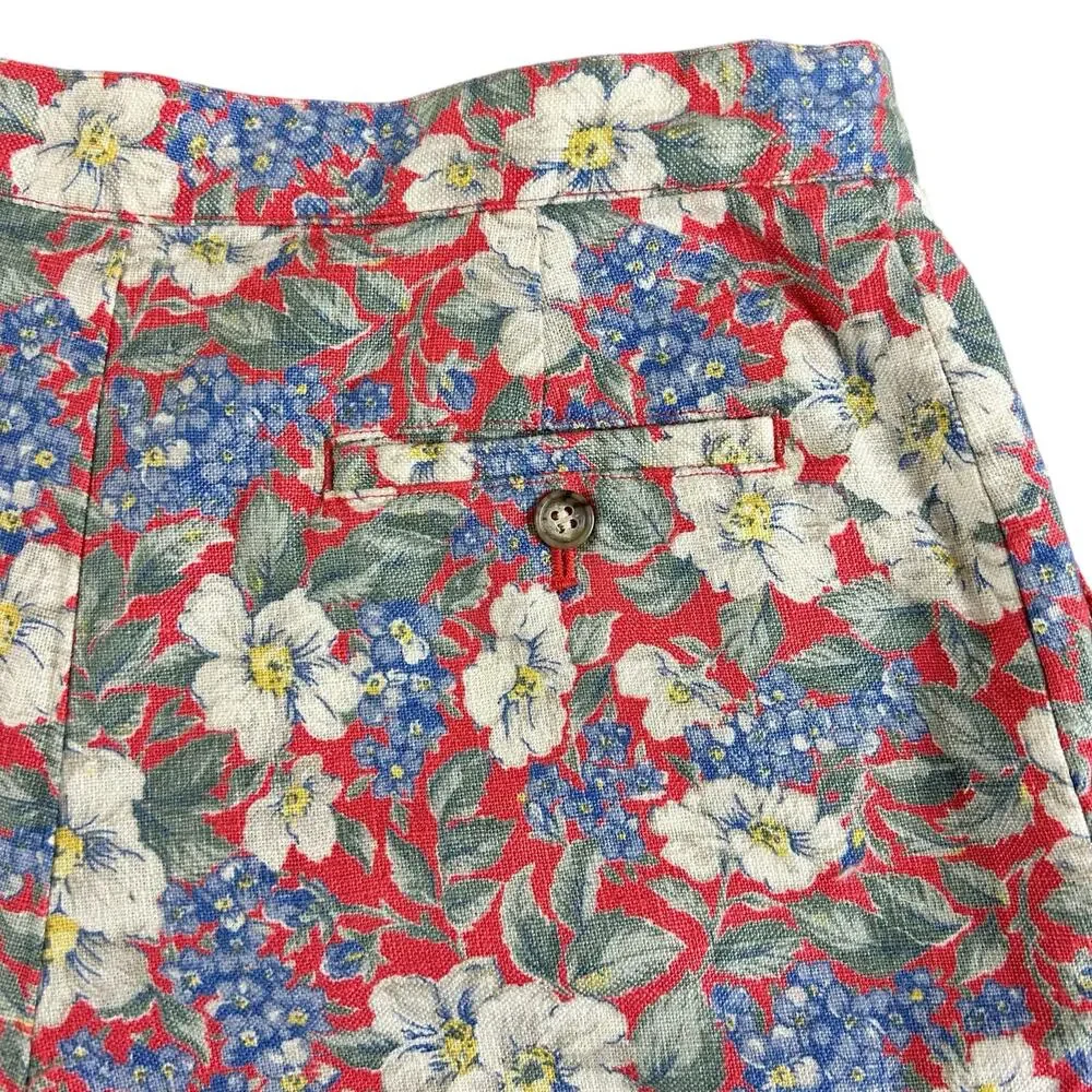 Jones New York Linen Cotton Shorts Petite Women Size 8P Red White Blue Floral